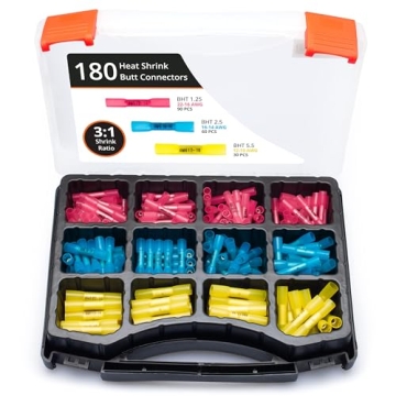 Wirefy 180 PCS Heat Shrink Butt Connectors Kit - Marine Grade Wire Butt Splice Connectors - Waterpro...