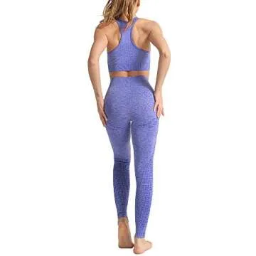 WodoWei Women 2 Piece Workout Outfits Sports Bra Seamless Leggings Yoga Gym Activewear Set (YO610-blue-L)