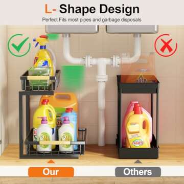 Under Sink Organizer and Storage, 2-Tier Pull Out Cabinet Organizers Shelf, Metal Sliding Drawers Sh...