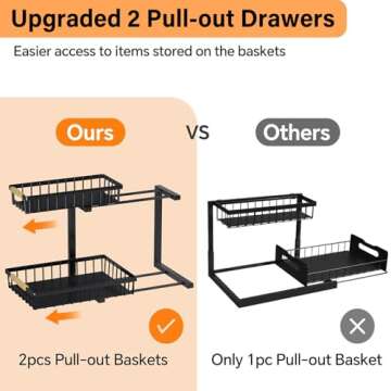 Under Sink Organizer and Storage, 2-Tier Pull Out Cabinet Organizers Shelf, Metal Sliding Drawers Shelves for Kitchen Bathroom Closet Organization, 2 Pack