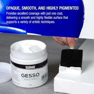 U.S. Art Supply White Gesso Primer for Acrylic Painting - 16.9oz (500ml) Acrylic Gesso Primer for Oil & Acrylic Paint, Non-Toxic Canvas Primer Superior Coverage - Blendable White Gesso Paint Artists