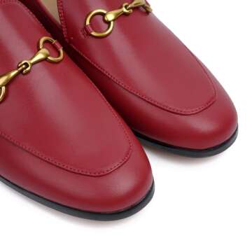 Vertundy Women's Loafers Flats Leather Pointed Toe Work Slip On Mules Red