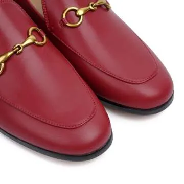 Vertundy Women's Loafers Flats Leather Pointed Toe Work Slip On Mules Red