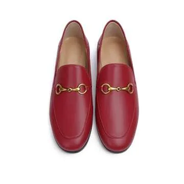 Vertundy Women's Loafers Flats Leather Pointed Toe Work Slip On Mules Red