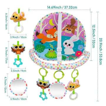 OKOOKO Car Seat Toy Rear Facing Car Seat Toy Baby Travel Toy Double-Sided with Baby Mirror Plush Toys Rattle Teether Thickened Pad Adjustable Sensory Toy for Newborn Baby Infant