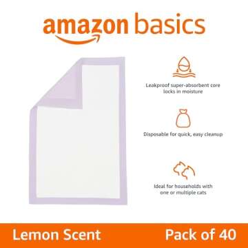 Amazon Basics Cat Pad Refills for Litter Box, Lemon Scent - Pack of 40, Purple and White