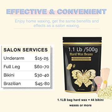 Hard Wax Beads for Sensitive Skin Hair Removal, 1.1LB Painless Pearl Waxing Beans with 20 Spatulas for Bikini, Eyebrow, and Facial At-Home Waxing for Women and Men (Cream)