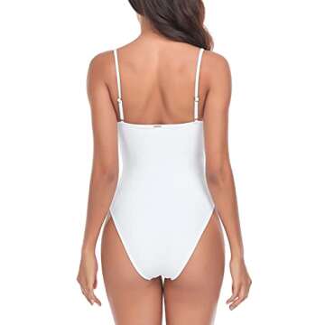 RELLECIGA Women's White High Cut Bandeau One Piece Swimsuits with Adjustable Shoulder Straps Size Small