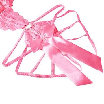 Donnalla Lingerie for Women Deep V Lace Teddy One Piece Lingerie Bodysuit Babydoll Teddy Underwear Pink M