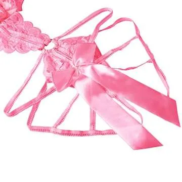 Donnalla Lingerie for Women Deep V Lace Teddy One Piece Lingerie Bodysuit Babydoll Teddy Underwear Pink M