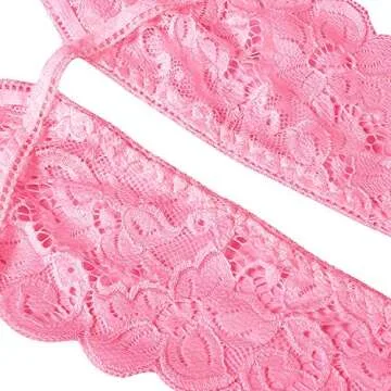 Donnalla Lingerie for Women Deep V Lace Teddy One Piece Lingerie Bodysuit Babydoll Teddy Underwear Pink M