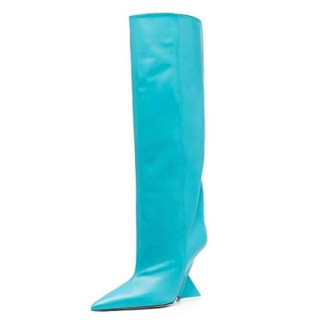 Kluolandi Womens Knee High Wedge Heel Boots Blue Size 5