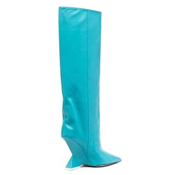 Kluolandi Womens Knee High Wedge Heel Boots Blue Size 5