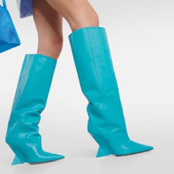 Kluolandi Womens Knee High Wedge Heel Boots Blue Size 5