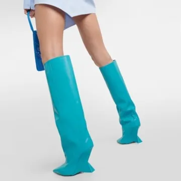 Kluolandi Womens Knee High Wedge Heel Boots Blue Size 5