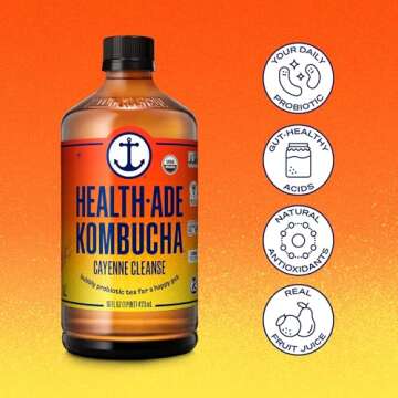 Health-Ade Kombucha Tea Organic Drink, Fermented Tea with Living Probiotics, Detoxifying Acids, Supports Gut Health, Non-GMO, Vegan, Gluten Free, 12 Pack (16 Fl Oz Bottles), Cayenne Cleanse