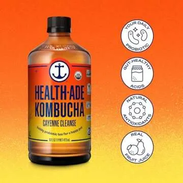 Health-Ade Kombucha Tea Organic Drink, Fermented Tea with Living Probiotics, Detoxifying Acids, Supports Gut Health, Non-GMO, Vegan, Gluten Free, 12 Pack (16 Fl Oz Bottles), Cayenne Cleanse