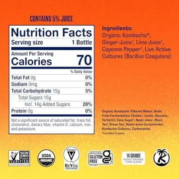 Health-Ade Kombucha Tea Organic Drink, Fermented Tea with Living Probiotics, Detoxifying Acids, Supports Gut Health, Non-GMO, Vegan, Gluten Free, 12 Pack (16 Fl Oz Bottles), Cayenne Cleanse