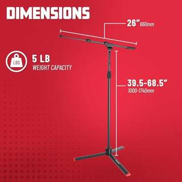 Gator Frameworks Tripod Mic Stand with Boom - Durable & Adjustable