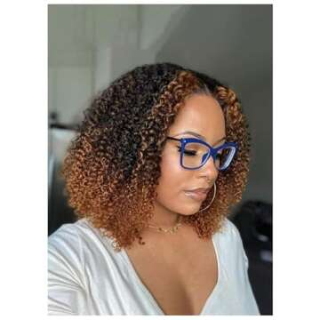 Labhairs Kinky Curly Bob Lace Closure Wigs Human Hair, Highlight Afro Short Bob Transparent Lace Wig Pre Plucked Bleached Knots, Ombre Brown 4x4 Lace Closure Brazilian Virgin Hair Wig (150% Density, 12 Inch)