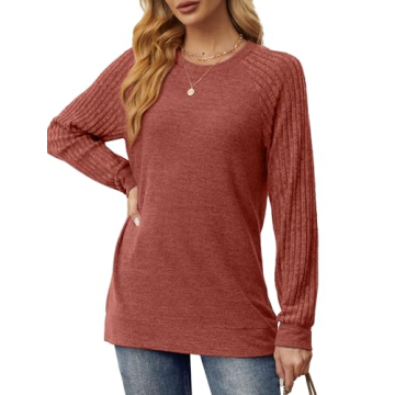Saloogoe Long Sleeve Shirts for Women Fall Tops 2025 Dressy Casual Ladies Tunic Sweaters Winter Fall...