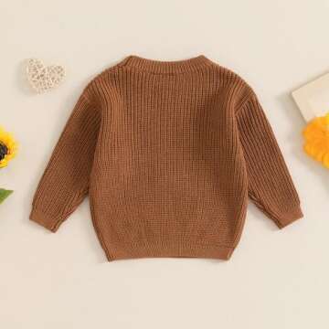 Pivanzore Baby Girl Boy Toddler Knit Sweater Cute Flower Round Neck Long Sleeve Pullover Oversized Sweatshirt Winter Warm Top (Floral Brown, 9-12 Months)