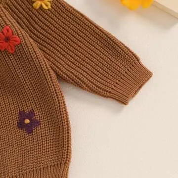 Pivanzore Baby Girl Boy Toddler Knit Sweater Cute Flower Round Neck Long Sleeve Pullover Oversized Sweatshirt Winter Warm Top (Floral Brown, 9-12 Months)