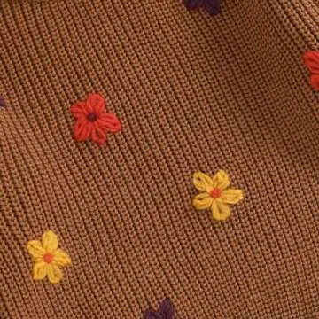 Pivanzore Baby Girl Boy Toddler Knit Sweater Cute Flower Round Neck Long Sleeve Pullover Oversized Sweatshirt Winter Warm Top (Floral Brown, 9-12 Months)