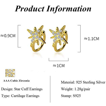 Stylish Non-Piercing Star Cuff Earrings with Sparkle