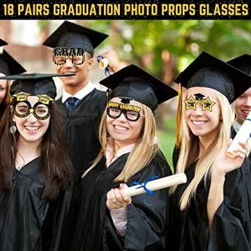 2023 Graduation Photo Booth Props Glasses - 2023 Graduation Party Glasses for Photos - Black and Gold Class of 2023 Graduation Decorations - Graduation Party Supplies 2023 Graduation Party Decorations