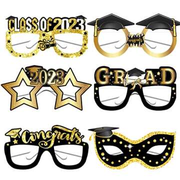 2023 Graduation Photo Booth Props Glasses - 2023 Graduation Party Glasses for Photos - Black and Gold Class of 2023 Graduation Decorations - Graduation Party Supplies 2023 Graduation Party Decorations