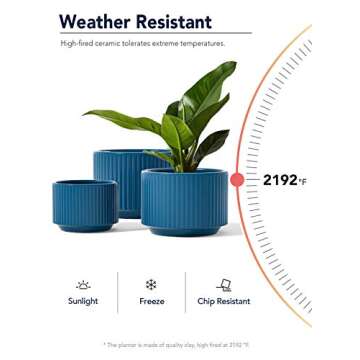LE TAUCI Plant Pots, Large Planter Ceramic, 9.3+8+6.7 inch Flower Pot for Plants with Drainage Holes, Garden Planters Outdoor, Indoor House Plants, Cylinder Planter for Home, Set of 3, Navy