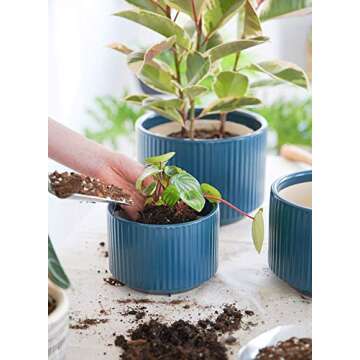 LE TAUCI Plant Pots, Large Planter Ceramic, 9.3+8+6.7 inch Flower Pot for Plants with Drainage Holes, Garden Planters Outdoor, Indoor House Plants, Cylinder Planter for Home, Set of 3, Navy