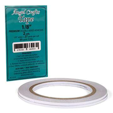 Angel Crafts Acid-Free Double Sided Tape: Easy Tear 2 Sided Glue Adhesive Tape, Double-Sided Tape for Scrapbook and Card Making - 0.125 Inches by 55 Yards by .09mm