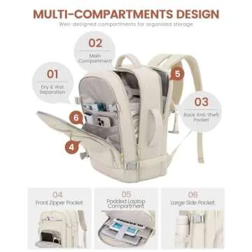 LOVEVOOK Travel Backpack For Women, 40L Carry On Backpack Flight Approved, TSA Personal Item Backpack Fits 17 Inch Laptop, Business Weekender Overnight Waterproof Daypack With 2 Packing Cubes, Beige