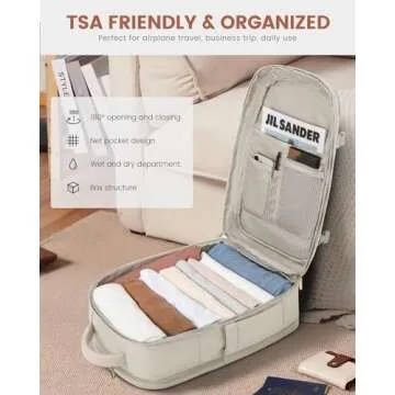 LOVEVOOK Travel Backpack For Women, 40L Carry On Backpack Flight Approved, TSA Personal Item Backpack Fits 17 Inch Laptop, Business Weekender Overnight Waterproof Daypack With 2 Packing Cubes, Beige