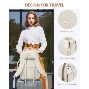 LOVEVOOK Travel Backpack For Women, 40L Carry On Backpack Flight Approved, TSA Personal Item Backpack Fits 17 Inch Laptop, Business Weekender Overnight Waterproof Daypack With 2 Packing Cubes, Beige