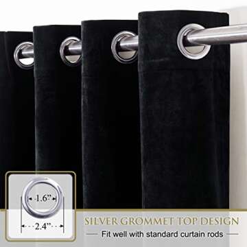 StangH Black Velvet Curtains 108 inches - Blackout Soft Luxury Velvet Panel Drapes for Bedroom Windo...