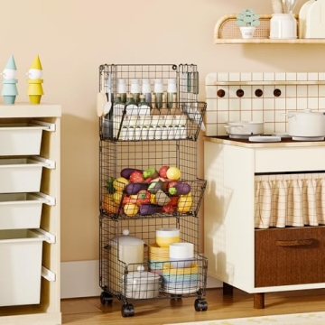 Rolling Toy Storage Cart with S-Hooks Organizer
