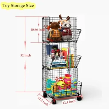 Rolling Toy Storage Cart with S-Hooks Organizer