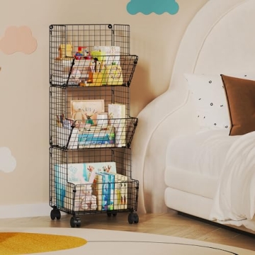 Rolling Toy Storage Cart with S-Hooks Organizer