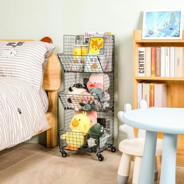 Rolling Toy Storage Cart with S-Hooks Organizer