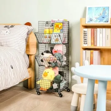 Rolling Toy Storage Cart with S-Hooks Organizer