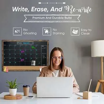 Loddie Doddie Rustic Framed Magnetic Calendar Chalkboard & Bulletin Combo Board - Large Blackboard, Cork Board, Large Chalkboard Calendar for Wall - Organize Your Space