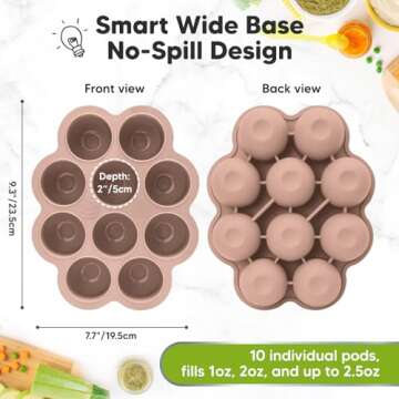 KeaBabies Silicone Baby Food Freezer Tray with Clip-on Lid, 2oz x 10 Pods Baby Food Freezer Molds, B...