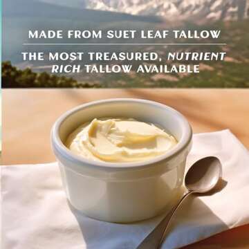 Pure Suet Beef Tallow for Cooking - Keto & Paleo Friendly, Grass Fed, Grass Finished Tallow Clean La...