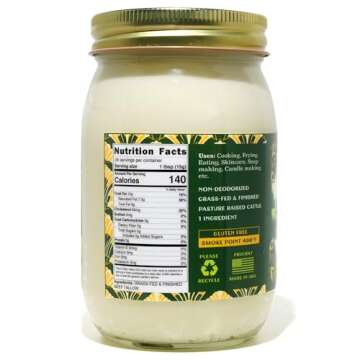 Pure Suet Beef Tallow for Cooking - Keto & Paleo Friendly, Grass Fed, Grass Finished Tallow Clean Lard for Cooking Meat, Veggies, and More