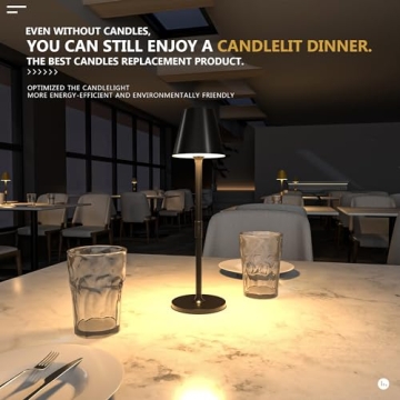 Timjorman Modern LED Cordless Table Lamp, 4000mAh Rechargeable Battery, 3 Level Brightness Night Light, Metal Shell, Minimalist Design, for Couples Dinner/Coffee Table/Restaurant/Bedroom, Black