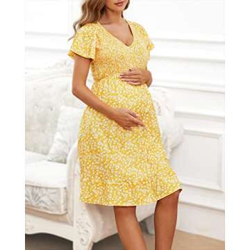 Shop Adorel Maternity Dress Midi Ruffle V-Neck in Yellow
