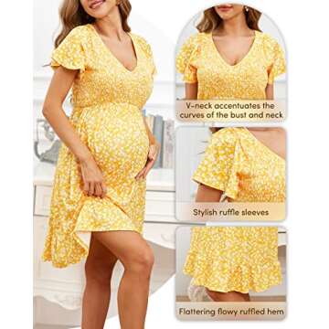 Shop Adorel Maternity Dress Midi Ruffle V-Neck in Yellow